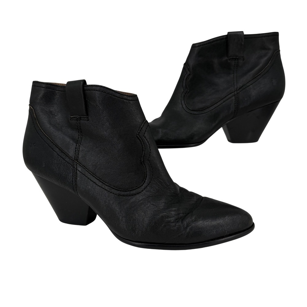 Frye Sacha Moto Ankle Boots Size 9.5 Black Leather Point Toe Zip Shootie Bootie